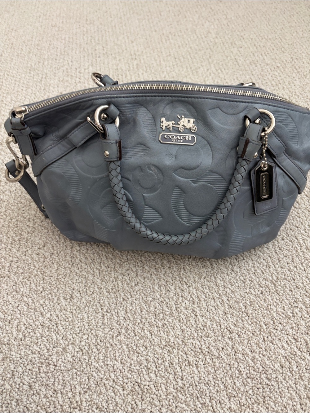 Coach Embossed Signature Leather Shoulder Bag in original Periwinkle color